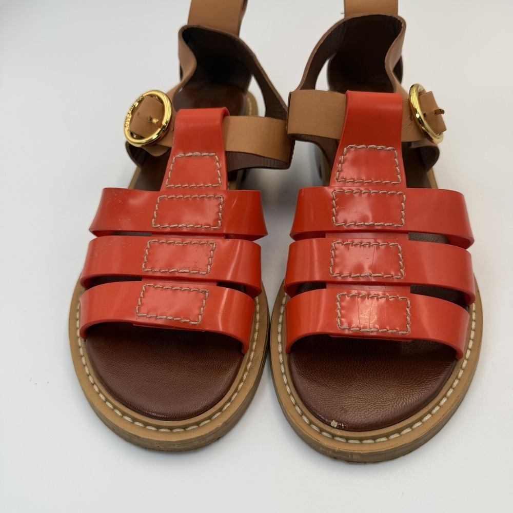 See By Chloe Fisherman Millye Orange Beige PV Rubber Sandals Size 38 (8) - Picture 5 of 12